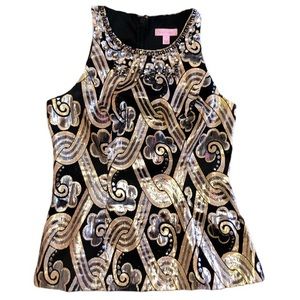 Lilly Pulitzer Jeweled Neckline Gold/Silver Top